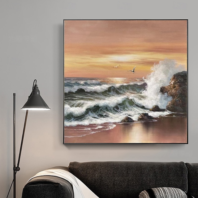 Handmade Oil Painting Canvas Wall Art Decoration Modern Style Sea Waves Reef Landscape for Home Decor Rolled Frameless Unstretched Painting2