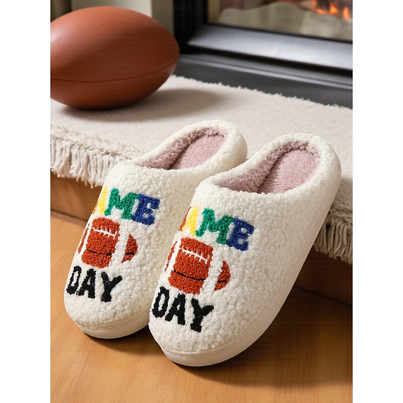 Women's “Game Day” Fuzzy Slippers – Soft Warm Indoor Slides for Rugby Fans, Sports Nights and Weekend Lounging4