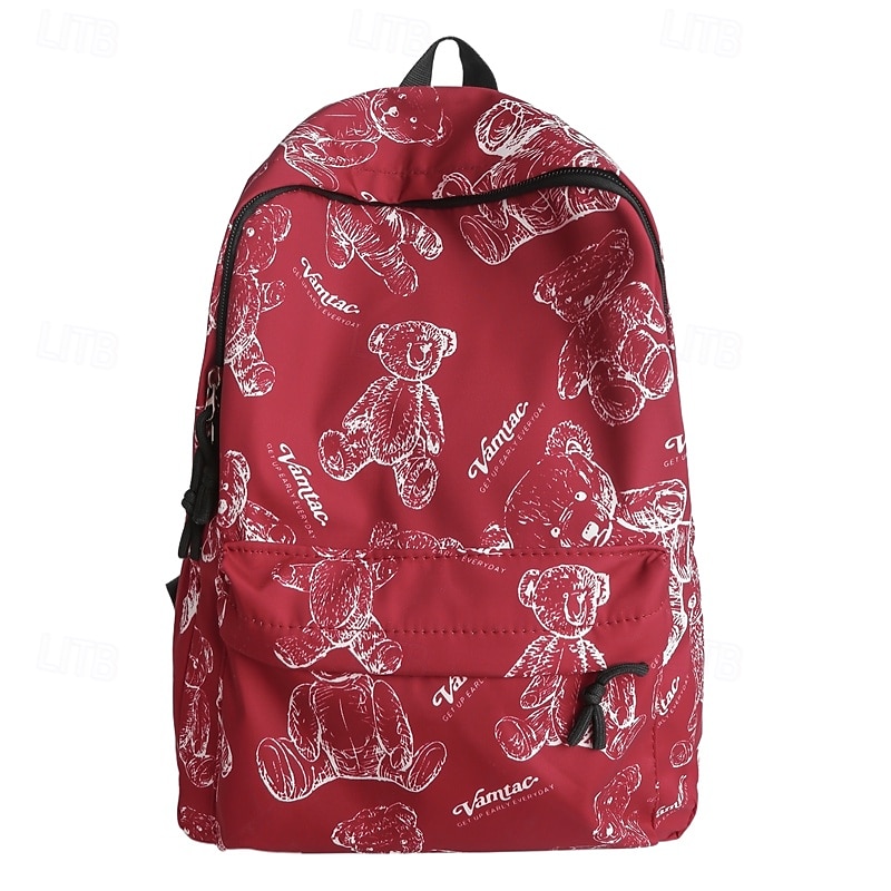 Girls' Red Teddy Bear Print Backpack – Cute School Bookbag for Teen Students & Back to School Season