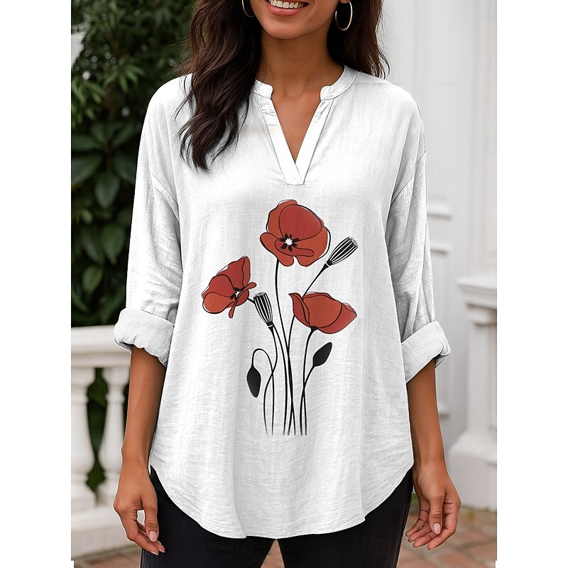 Women's Blouse Tunic V Neck Long Sleeve Boho Casual Tops Floral Graphic Vintage Daily Stylish Long Tops Daily Print White Blue Purple Green Gray Fall
