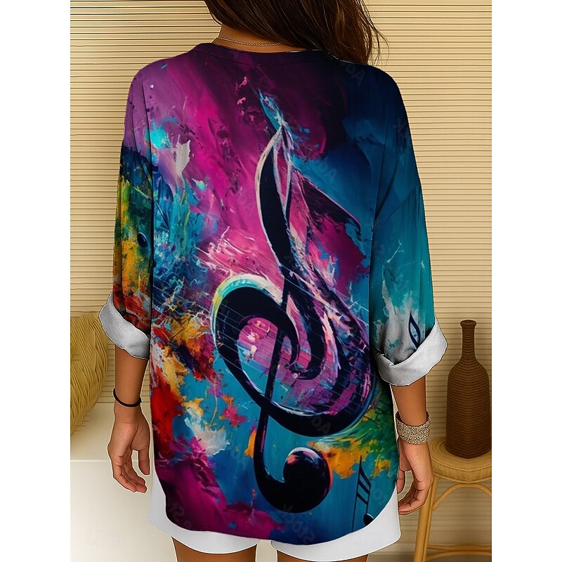 Music Festival Women's Blouse Ombre Graphic Geometric Elegant Vintage Tropical Long Sleeve V Neck Regular Tops Daily Holiday Print Yellow Red Purple Summer Spring2