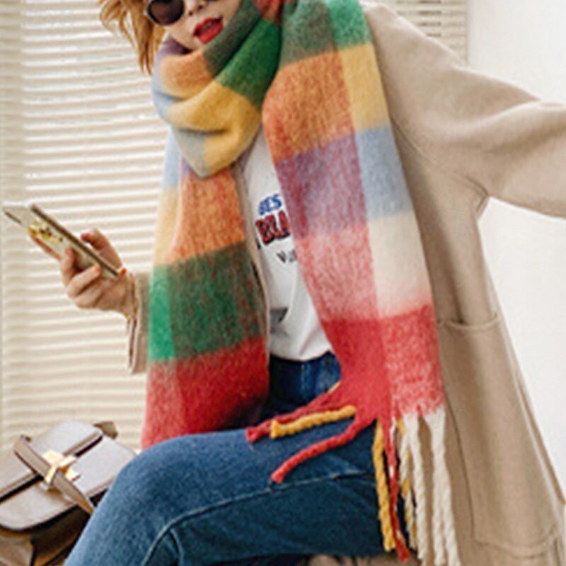 Women's Rectangle Scarf Women's Shawls & Wraps Street Daily Date Wine Blue Orange Scarf Plaid3