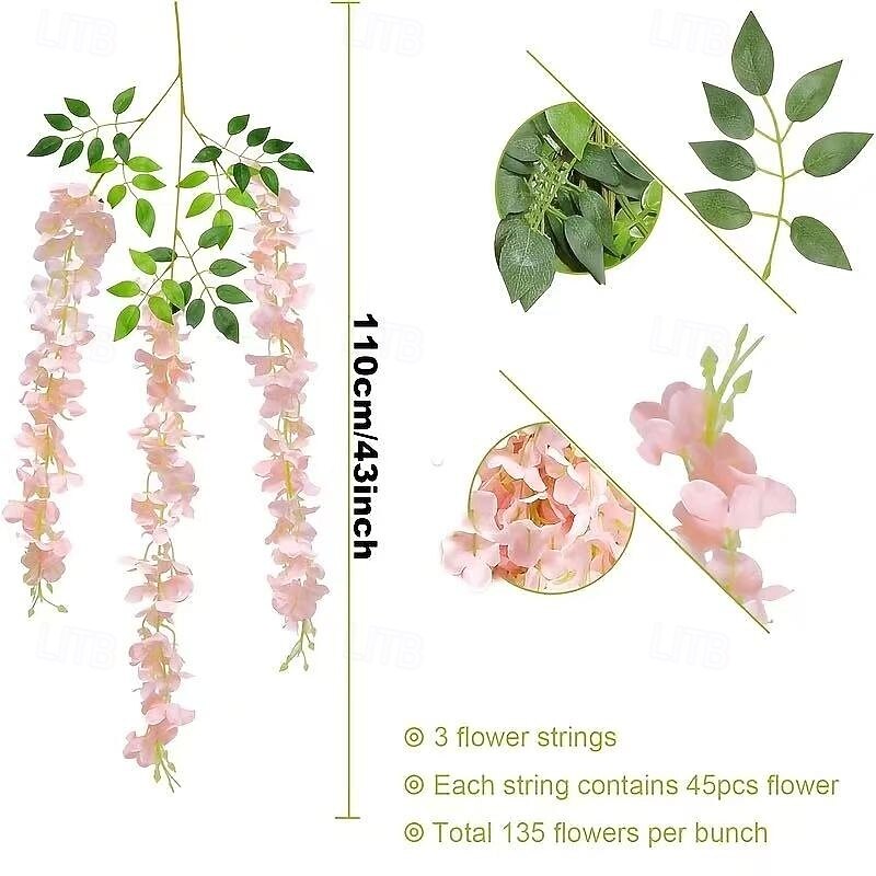 36 Pack Pink Artificial Wisteria Hanging Flowers, 3.6ft Faux Floral Garland for Wedding, Garden, Wall, Christmas Decor4
