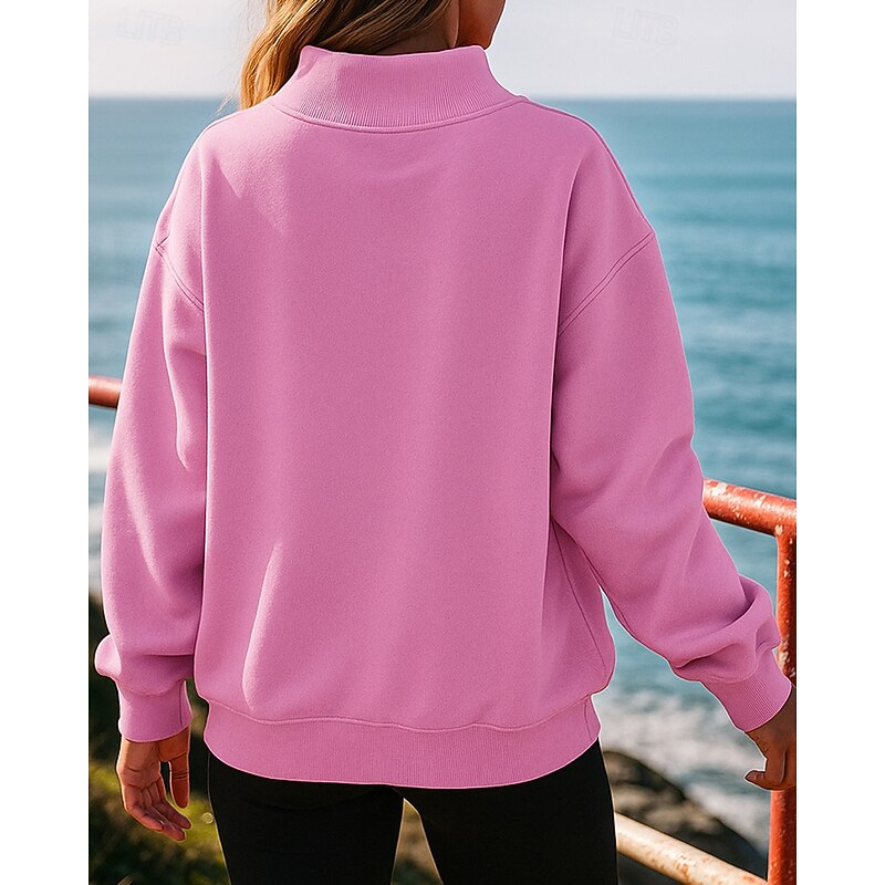 Women's Fleece Sweatshirt Pullover Sweatshirt Long Sleeve Top Athleisure Solid Colored Thermal Warm Windproof Hiking Workout Running Sportswear Activewear Black White Pink3