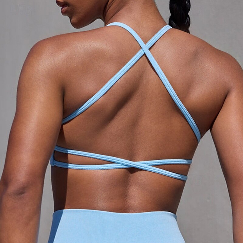 Women's Yoga Bra Sports Tank Top Pilates Bra Underwear Quick Dry Medium Support Breathable Criss-Cross Back Solid / Plain Color Sport Activewear Black Yellow Gym Pilates Running3