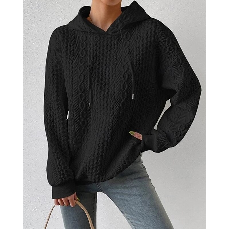 Women's Texture Sweatshirt Pullover Hoodie Sweatshirt Plain Streetwear Casual Comfy Long Sleeve Hooded Regular Tops Street Holiday Going out Black White Pink Fall4