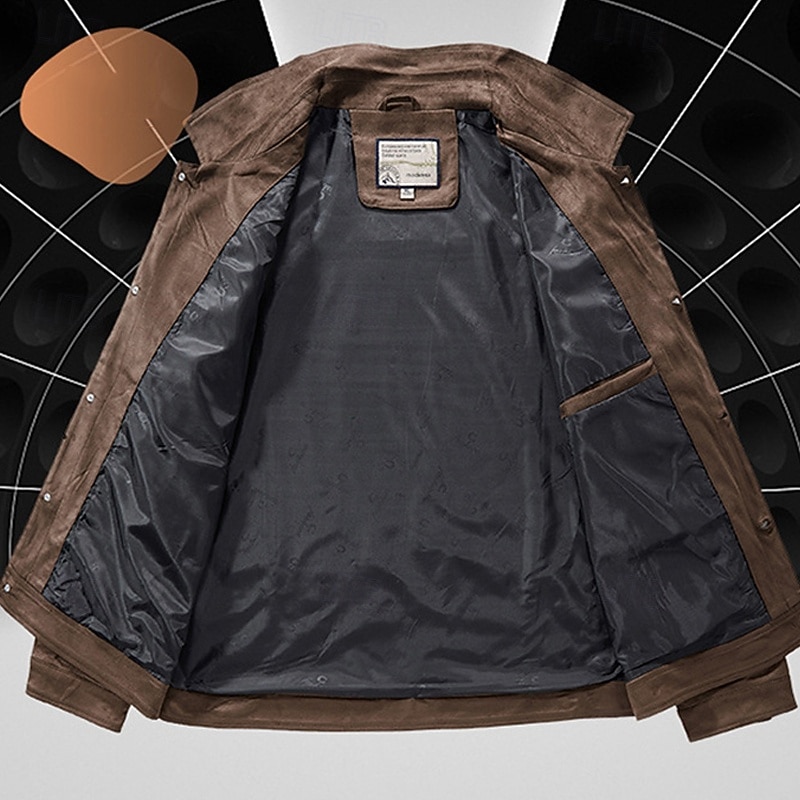 Men's Lightweight Jacket Faux Suede Jacket Vacation Daily Pocket Spring Fall Plain Fashion Classic Lapel Regular Black Khaki Coffee Gray Jacket3