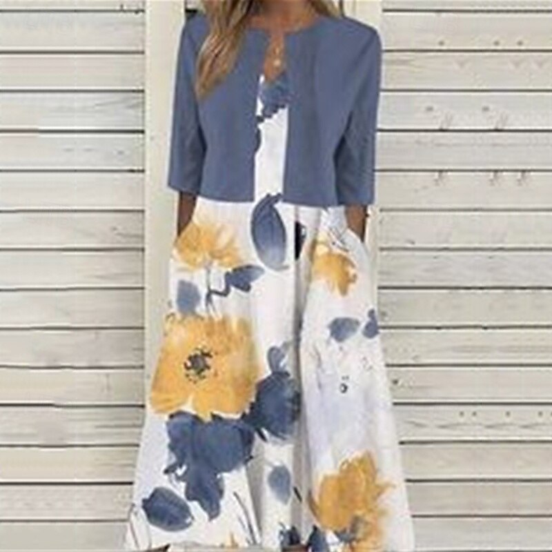 Women's Midi Dress Casual Dress Dress Set Fashion Modern Daily Beach Weekend Regular Fit Leopard Flower Half Sleeve V Neck Pink Orange Brown Khaki Spring Fall4