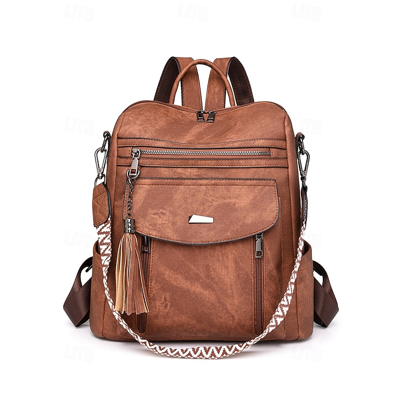 Women's Faux Leather Convertible Backpack Purse – Vintage Multi-Pocket Shoulder Bag with Tassel for Casual Daily Commute, Travel and Work4