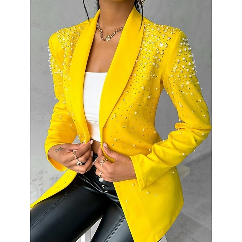 Women's Blazer Comfortable Breathable Patchwork Fashion Formal Plain Office Work Single Breasted Regular Lapel Regular Fit Long Sleeve Outerwear Black Yellow Wine Spring Fall