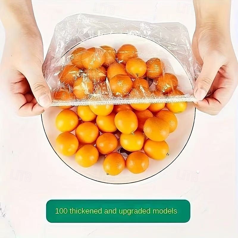 100PCS Reusable Elastic Food Storage Covers, Transparent Stretchable Plastic Bowl and Plate Lids, Airtight Seal Wraps, No Odor, Ideal Alternative to Foil and Cling Film for Kitchen Use4