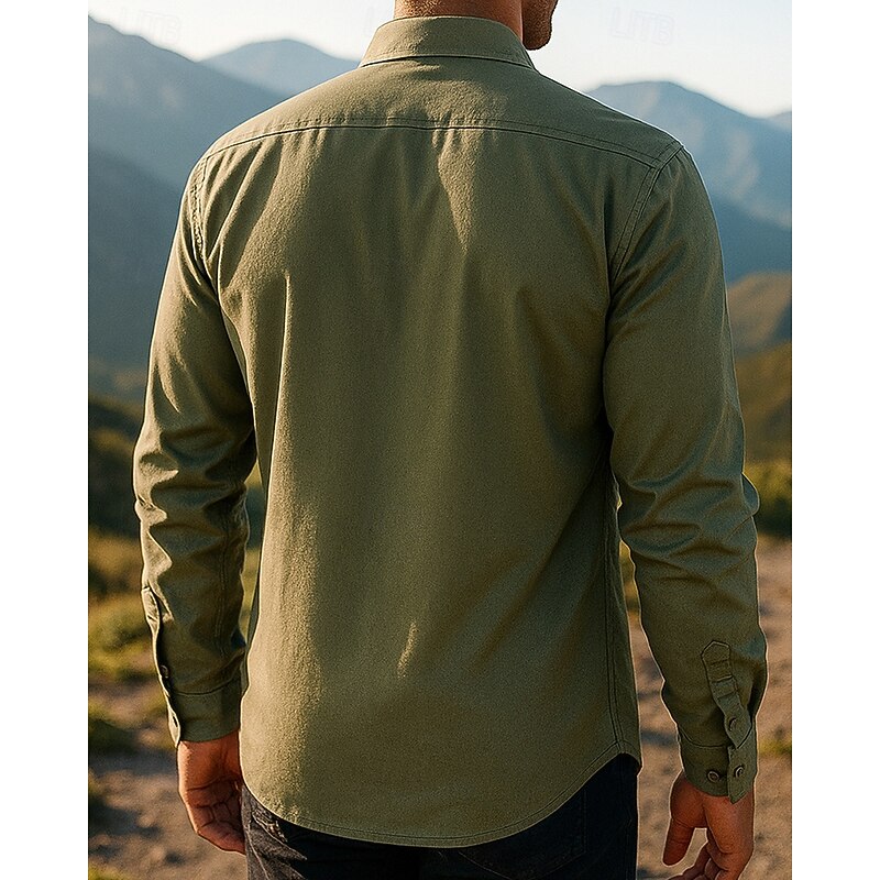 Men's Cargo Shirt Long Sleeve Turndown Top Outdoor Soft Breathable Polyester Black Green Khaki Tennis Golf Running2