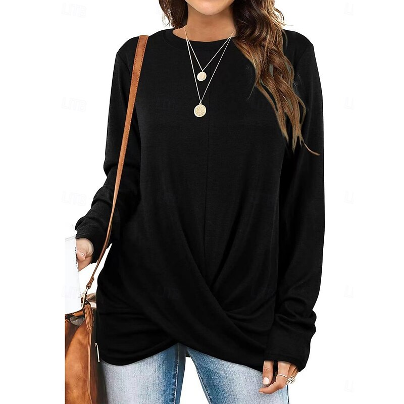 Women's Blouse Solid Color Stylish Casual Long Sleeve Crew Neck Regular Tops Daily Ruched Black White Wine Green Beige Summer Spring Fall4