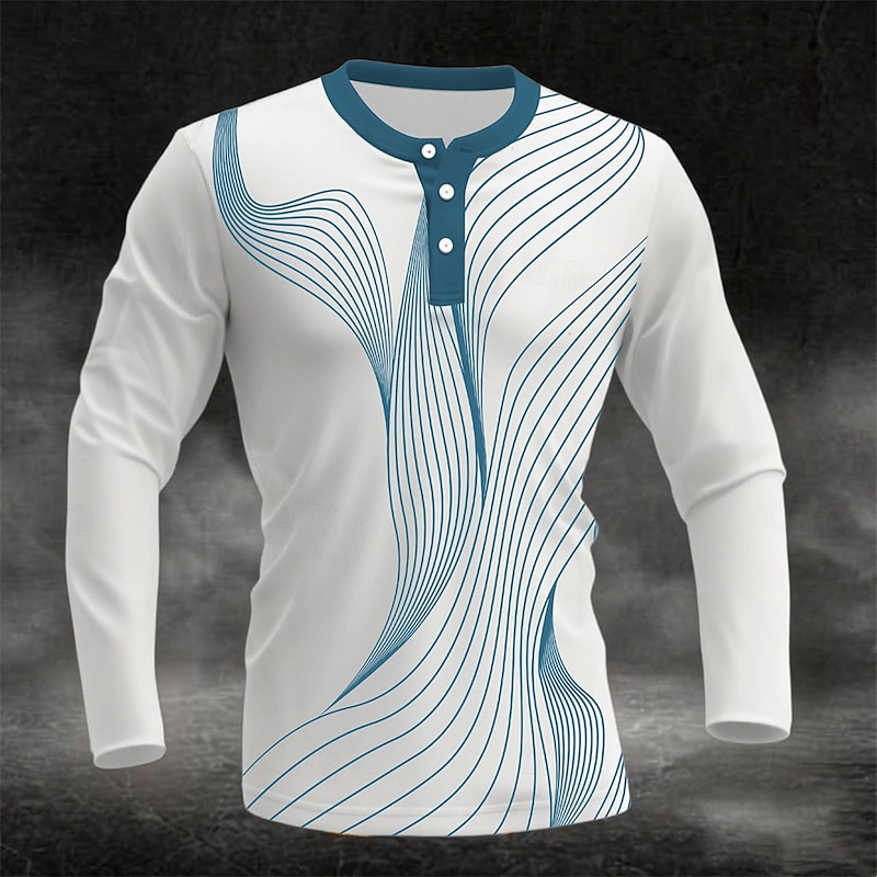 Men's Graphic Geometric Pattern Henley Shirt Long Sleeve Fashion Cute Daily Sports & Outdoor Casual Holiday Spring &  Fall All Seasons Navy Black Blue Green Burgundy Henley Henley T-Shirt