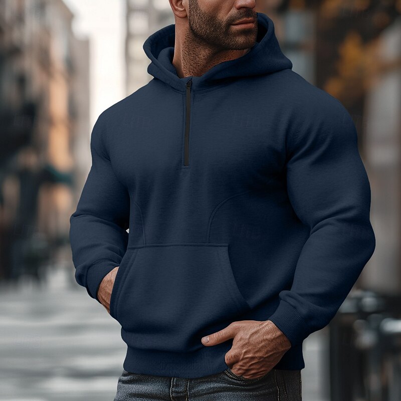 Men's Hoodie Quarter Zip Hoodie Black Army Green Navy Blue Gray Hooded Standing Collar Color Block Zip Up Patchwork Front Pocket Tactical Sports & Outdoor Casual Streetwear Cool Sportswear Spring4