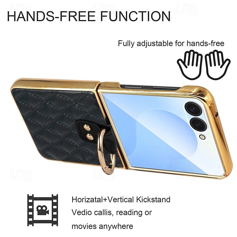 Phone Case For Samsung Galaxy Z Flip 7 Z Flip 6 Z Flip 5 Z Flip 4 Z Flip 3 Back Cover Ring Buckle Shockproof Retro TPU PU Leather4
