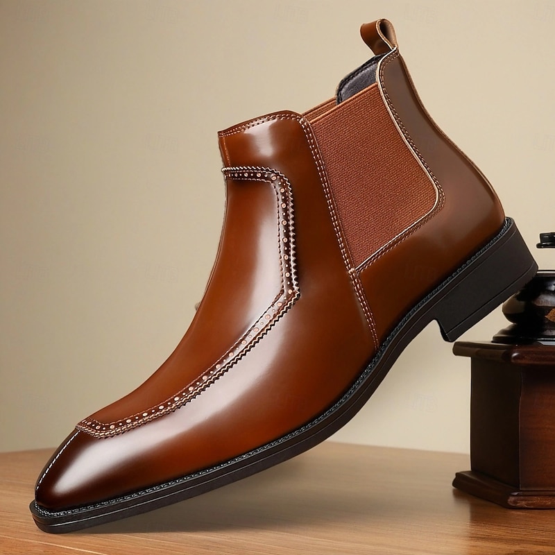 Men's Boots Chelsea Boots Walking Vintage Casual PU Leather Comfortable Slip Resistant Warm Booties / Ankle Boots Loafer Dark Red Black Green Fall Winter