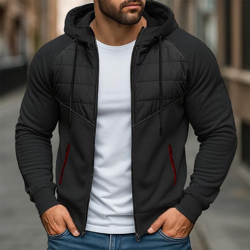 Men's Hoodie Full Zip Hoodie Black Dark Gray Gray Hooded Plain Patchwork Color Block Sports & Outdoor Casual Daily Streetwear Cool Sportswear Fall Winter Clothing Apparel Hoodies Sweatshirts3