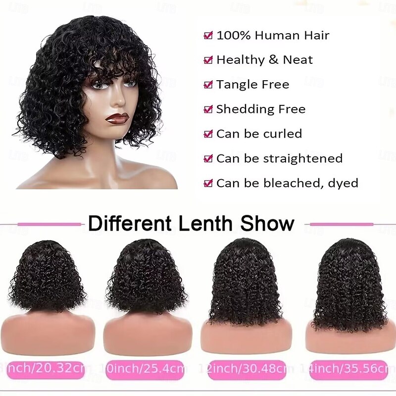 Curly Human Hair Wig With Bangs 100% Brazilian Human Hair Curly Wigs Scalp Full Machine Made Wig for Black Women L Curly Wigsn Human Hair Natural Color4