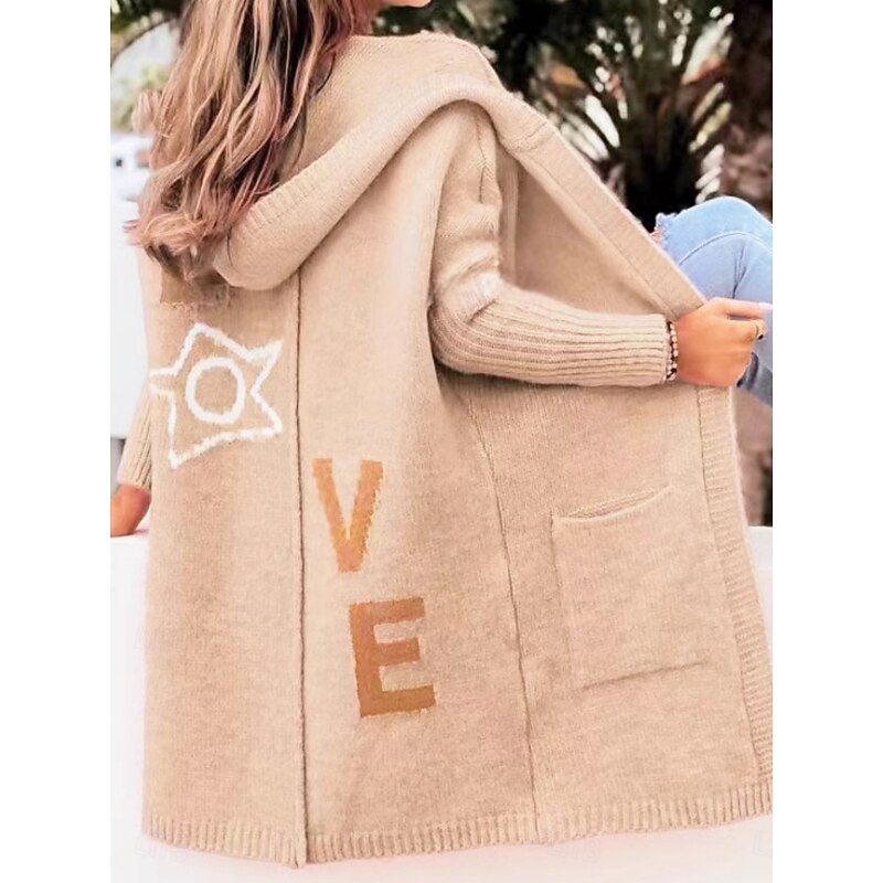 Women's Winter Coat Comfortable Breathable Pocket Fashion Daily Plain Outdoor Casual Daily Open Front Regular Hooded Regular Fit Long Sleeve Outerwear Khaki Spring Fall4