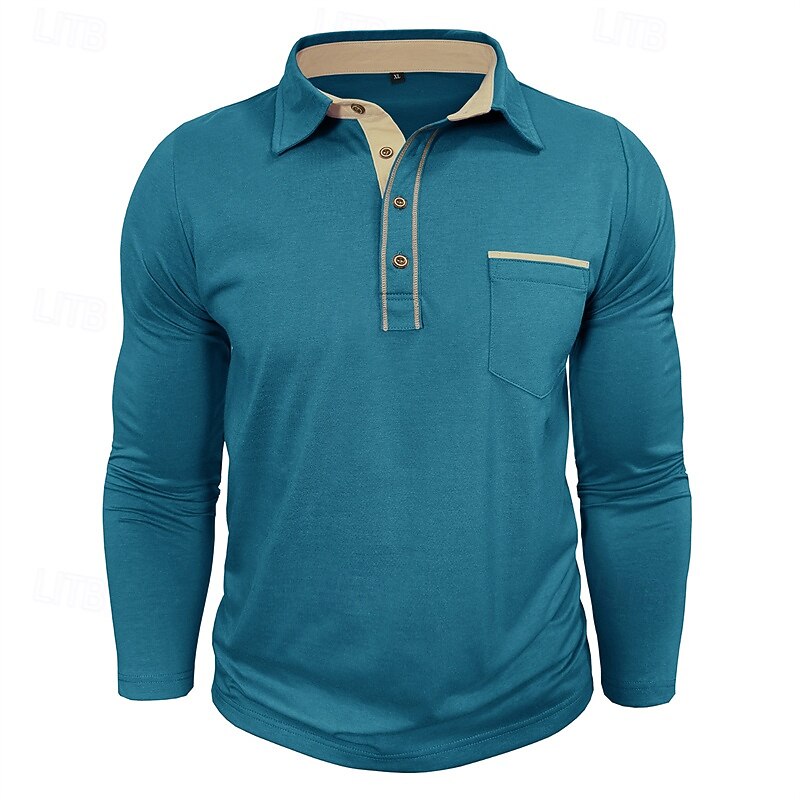 Men's Golf Shirt Golf Polos Shirts Work Casual Lapel Long Sleeve Basic Modern Color Block Pocket Buttons Spring Fall Regular Fit Apricot Black Navy Blue Blue Army Green Dark Blue Golf Shirt2