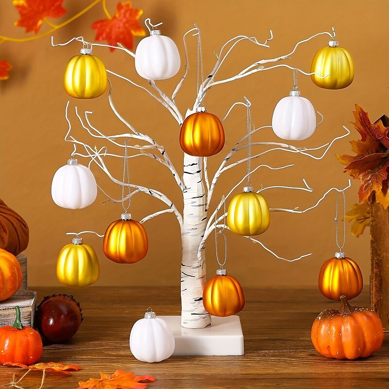 16 pcs Halloween Hanging Pumpkin Ornaments Fall Mini Thanksgiving Ball Ornaments, 6cm Matte Plastic Pumpkin Baubles for Halloween Tree, Harvest Festival, Garland or Autumn Party Decor4