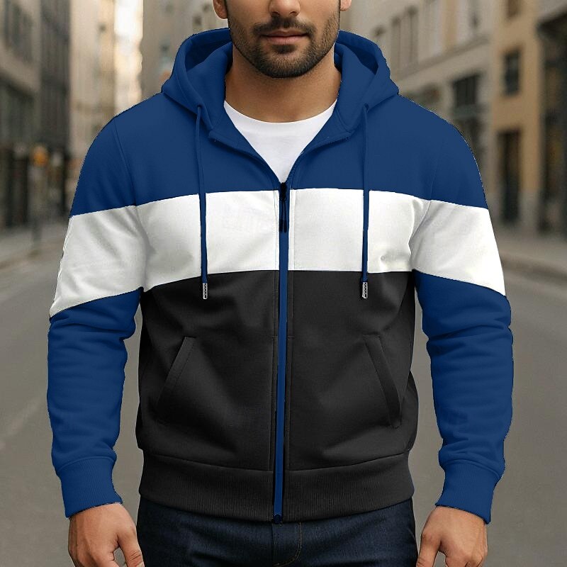 Men's Hoodie Full Zip Hoodie Pullover Hoodie Sweatshirt White Red Blue Khaki Hooded Plain Patchwork Sports & Outdoor Daily Streetwear Streetwear Cool Designer Spring &  Fall Clothing Apparel Hoodies4