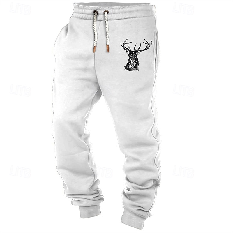 Men's Sweatpants Joggers Trousers Pocket Elastic Waist Drawstring Deer Comfort Sports Outdoor Daily Fashion Casual Black White Micro-elastic2