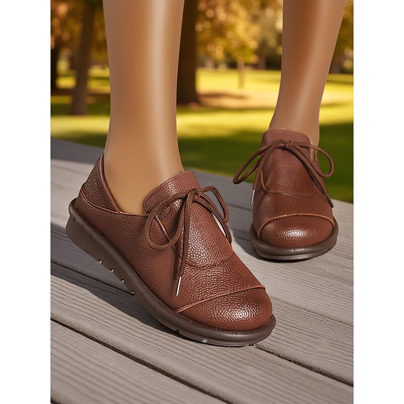 Women's Dark Brown Casual Lace-Up Shoes, Soft and Comfortable Flat Shoes, Ideal for Daily Walks, Casual Outings and Travel