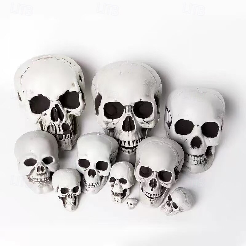 Halloween Human Skull Model Prop, Realistic Skeleton Head in Multiple Sizes, Scary Haunted House Decor for Halloween Party Scene Setup