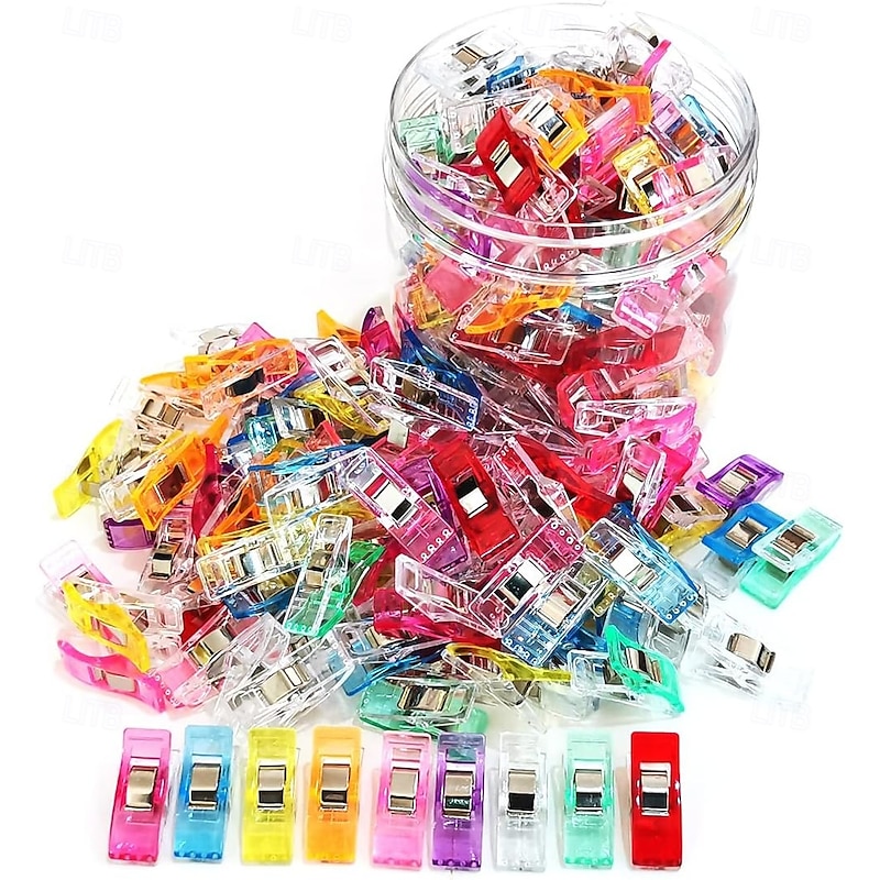 100pcs Plastic Sewing Clips for Quilting and Crafting, Premium Binding Clips with Strong Grip, Assorted Colors, Fabric Notions for Sewing, Patchwork, DIY Supplies