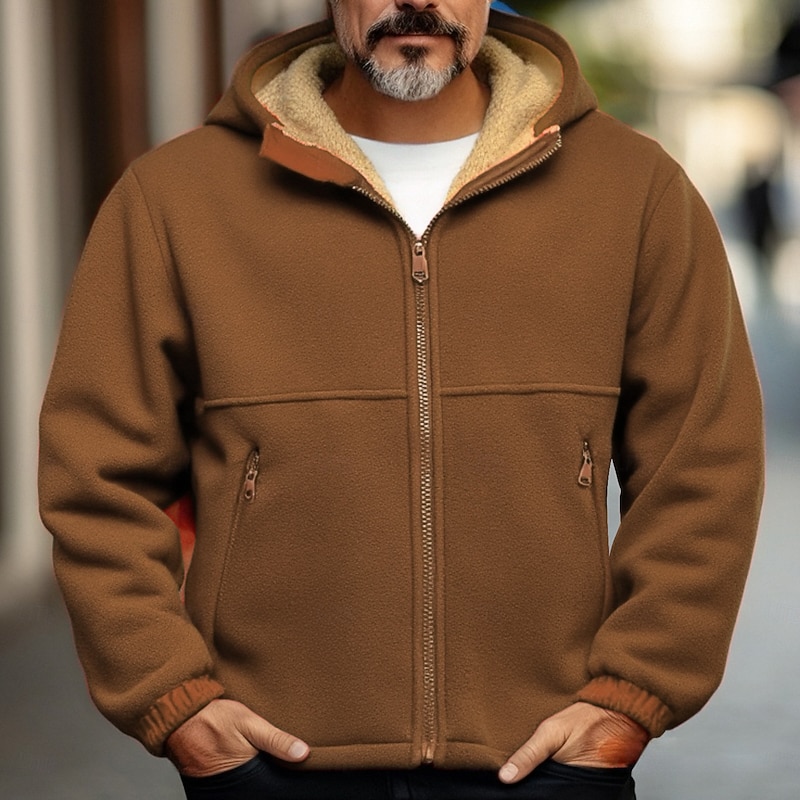 Men's Full Zip Hoodie Zip Up Hoodie Fleece Jacket Fleece Hoodie Black Red Blue Brown Green Hooded Plain Zipper Pocket Sports & Outdoor Casual Daily Polyester Streetwear Casual Fall & Winter Clothing