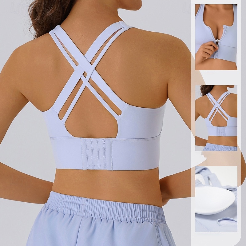 Women's Sports Bra Underwear High Supports Breathable Wireless Padded Solid / Plain Color Sport Activewear Black Blue Gym Fitness Yoga