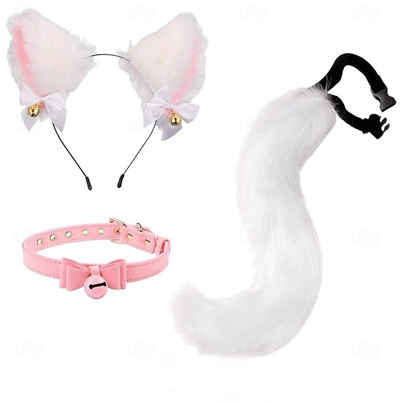 Handmade Cat Ears Headband with Tail Set – Cute Cat Girl Cosplay Accessories, Animal Ears and Tail for Halloween, Party, and Dress Up2