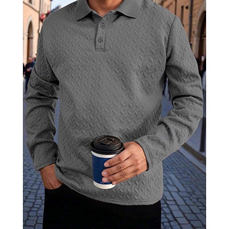 Men's Golf Shirt Golf Polos Shirts Work Casual Lapel Long Sleeve Basic Modern Plain Buttons Jacquard Spring Fall Regular Fit Black White Navy Blue Khaki Army Green Dark Gray Golf Shirt2