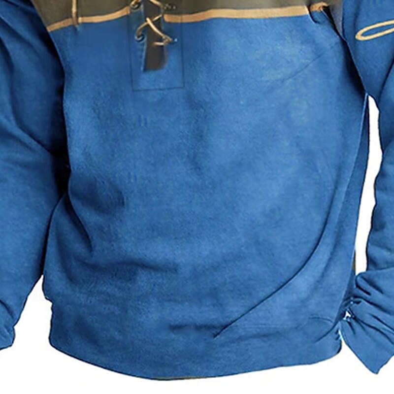 Men's Hoodie Blue Hooded Color Block Lace up Patchwork Sports & Outdoor Daily Holiday Polyester Streetwear Basic Casual Spring Fall Clothing Apparel Hoodies Sweatshirts  Long Sleeve3