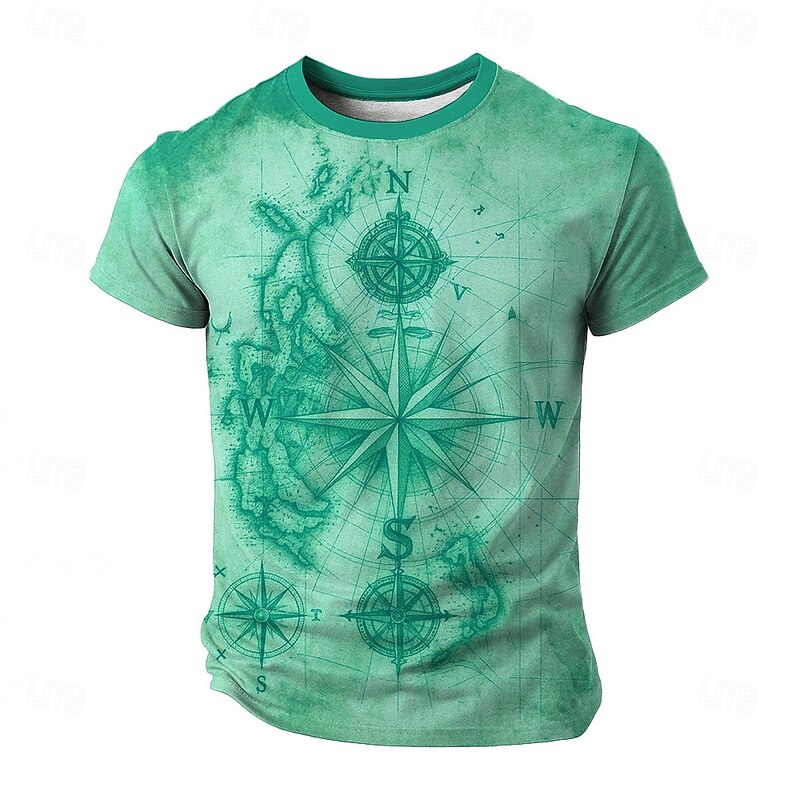 Men's Ship Map T Shirt Short Sleeve T shirt 3D Print Crew Neck Shirt Retro Vintage Vintage Retro Street Casual Daily Light Blue Blue Brown Summer Spring All Seasons Clothing Apparel S M L XL XXL XXXL2
