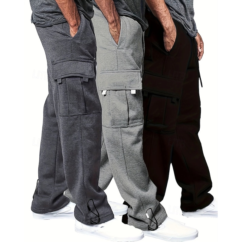 Multi Packs 3pcs Men's White+Red+Pink Wide Leg Sweatpants Trousers Drawstring Elastic Waist Plain Vacation Daily Wear Polyester Spring2