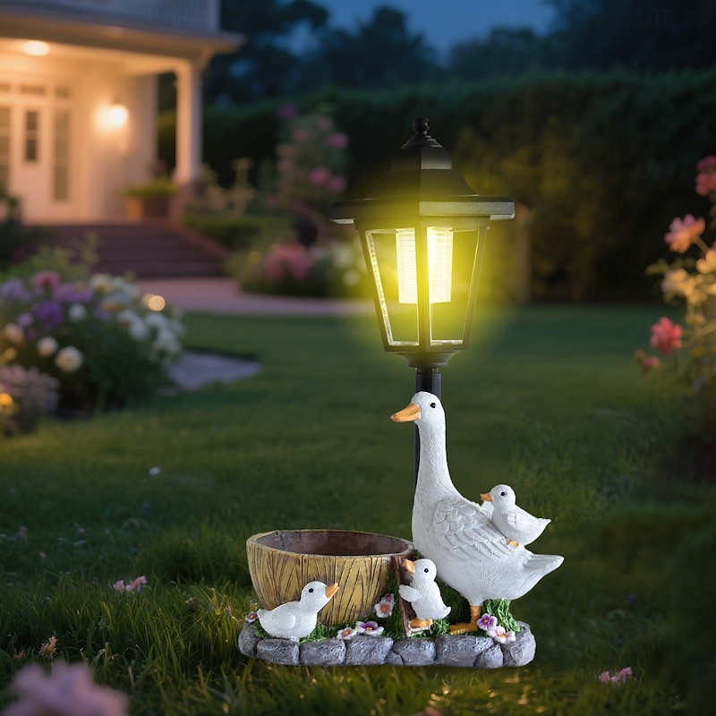 1 Pc Outdoor Solar Creative Flower Pot, Duck Decorative Light, Duck Couple Landscape Light, Courtyard Garden, Terrace Path, Lawn Light