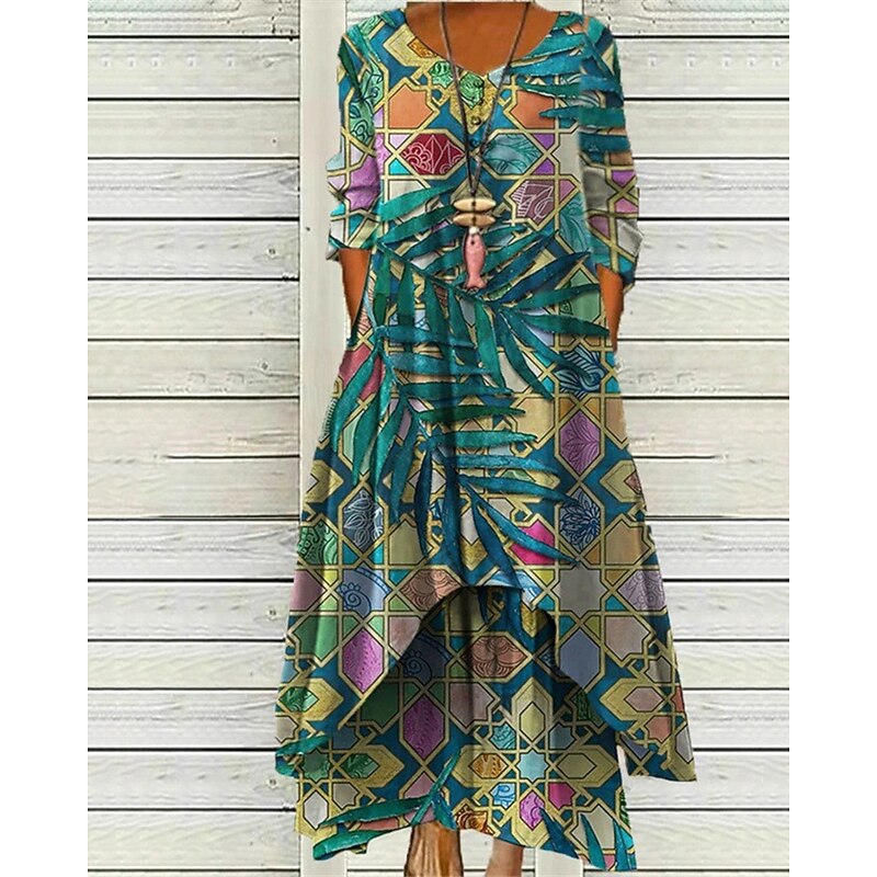 Women's Long Dress Maxi Dress Casual Dress Print Dress Fashion Modern Daily Beach Weekend Regular Fit Graphic 3/4 Length Sleeve V Neck Black Blue Green Spring Fall2
