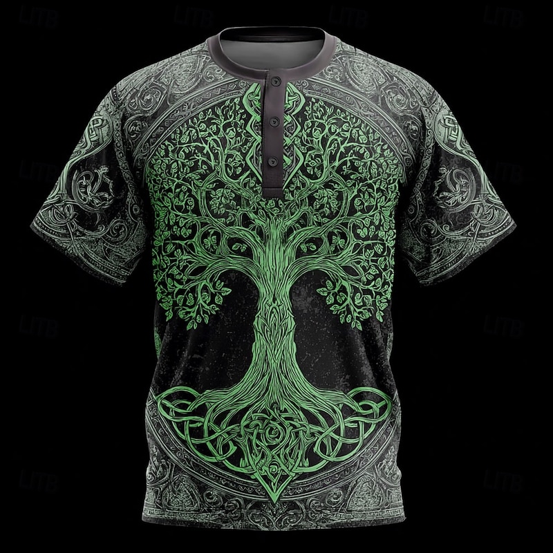 Men's Viking T Shirt Henley Shirt Short Sleeve Designer Retro Vintage Street Casual Daily Summer Spring All Seasons Blue Green Purple Khaki Henley Henley T-Shirt3