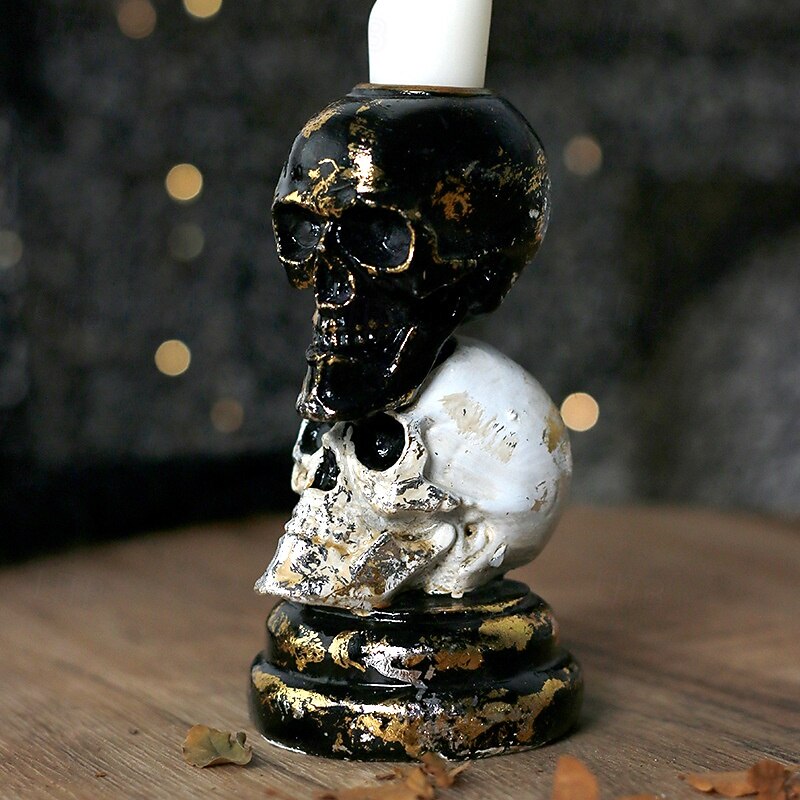 Halloween Statue Resin Skull Candle Holder INS Style Dual Color Gothic Decor Spooky Tabletop Ornament Creative Home Decoration for Party Desk Haunted House Displaye3