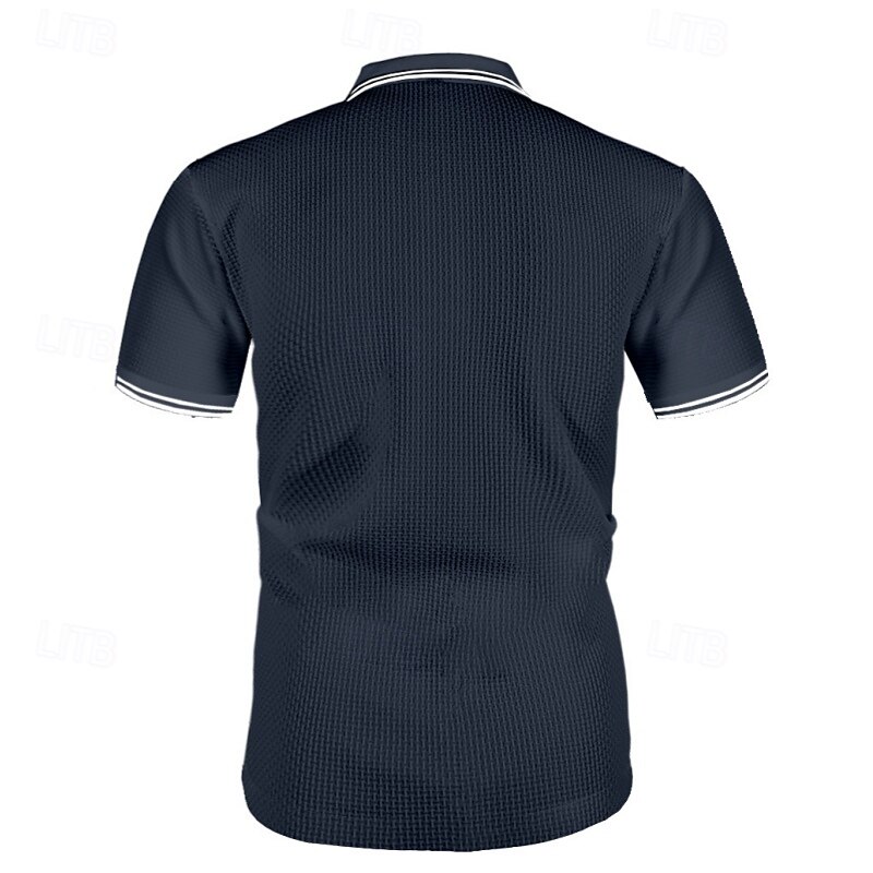 Men's Waffle Polo Shirts Golf Shirt Work Casual Lapel Short Sleeve Basic Modern Textured Buttons Jacquard Summer Regular Fit Black White Black Dark Blue Navy Blue Waffle Polo Shirts4