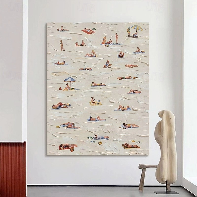 Handmade Oil Painting Canvas Wall Decoration Waves Beaches Texture Abstract Figures for Home Decor Stretched Frame Hanging Painting/Rolled Frameless Unstretched Painting