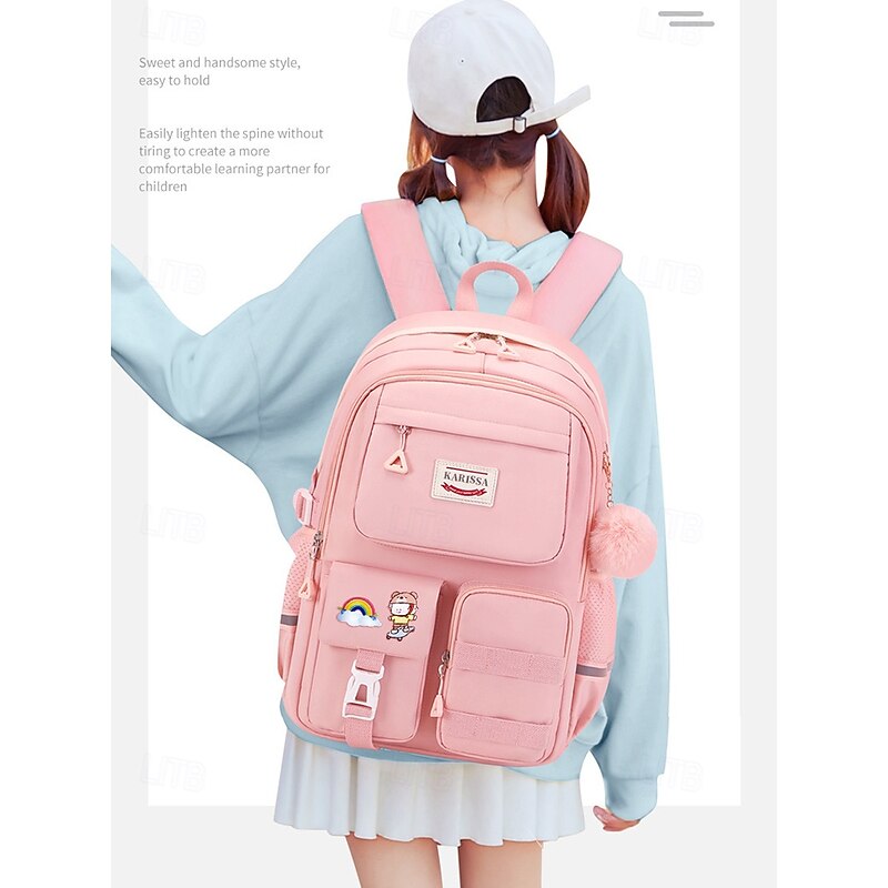 Kid's Boys' Girls' Backpack School Bag Bookbag School Backpack Bookbag School Daily Solid Color Oxford Cloth Nylon Large Capacity Waterproof Lightweight Pendant Zipper Light Pink Black Pink2
