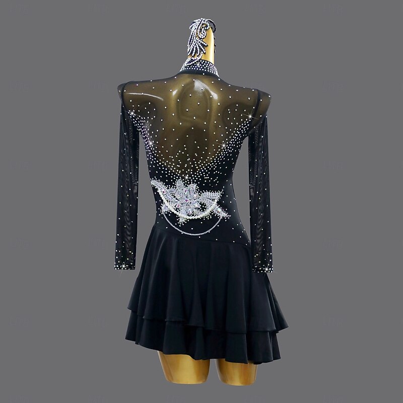 Latin Dance Dress Rhinestone Women's Performance Training Long Sleeve Rumba Salsa Chacha Stage Dancewear Costumes2