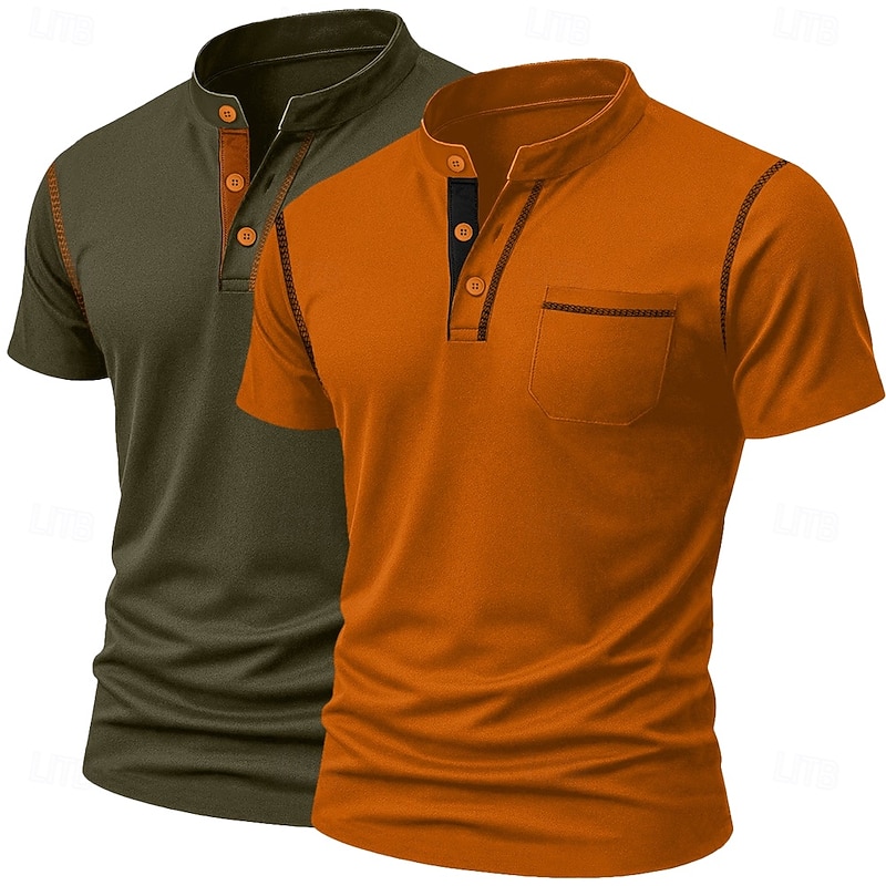 Men's Henley Shirt Tee Short Sleeve Solid Color Plain Solid Casual Pocket 2 Piece Buttons Henley Outdoor Casual Daily Summer Spring &  Fall All Seasons 1 2 3 Henley T-Shirt3