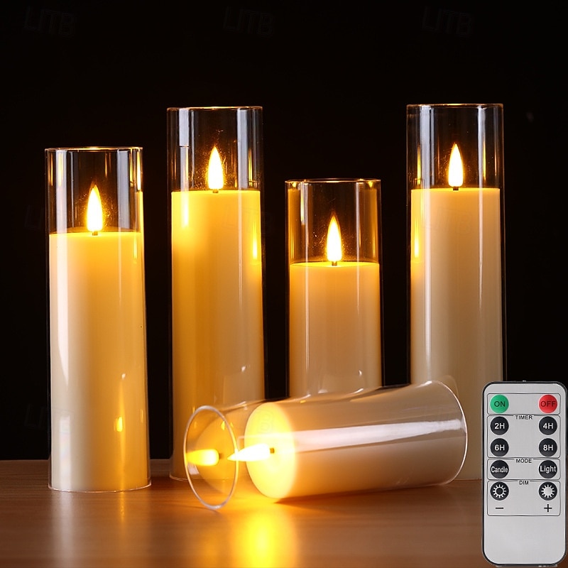 5 Pcs Halloween and Christmas simulated electronic candles with timer remote control, suitable for indoor and outdoor use, patio, dining table, gatherings, parties, wedding decorations, AA batteries