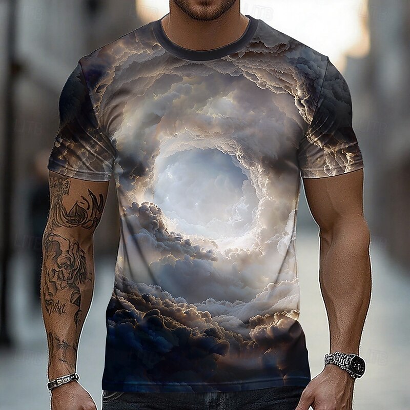 Men's Optical Illusion 3D Clouds T Shirt Short Sleeve T shirt 3D Print Crew Neck Shirt Fashion Exaggerated Daily Party Street Casual White 1 Blue 2# Blue 1# Summer Spring All Seasons Clothing Apparel3