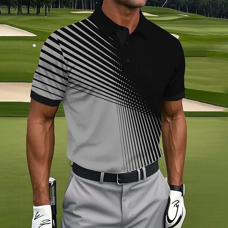 Men's Golf Line Polo Sports Polo Shirts Short Sleeve Polo Shirts Collared Shirts Casual Athleisure Buttons Summer White Blue Purple3